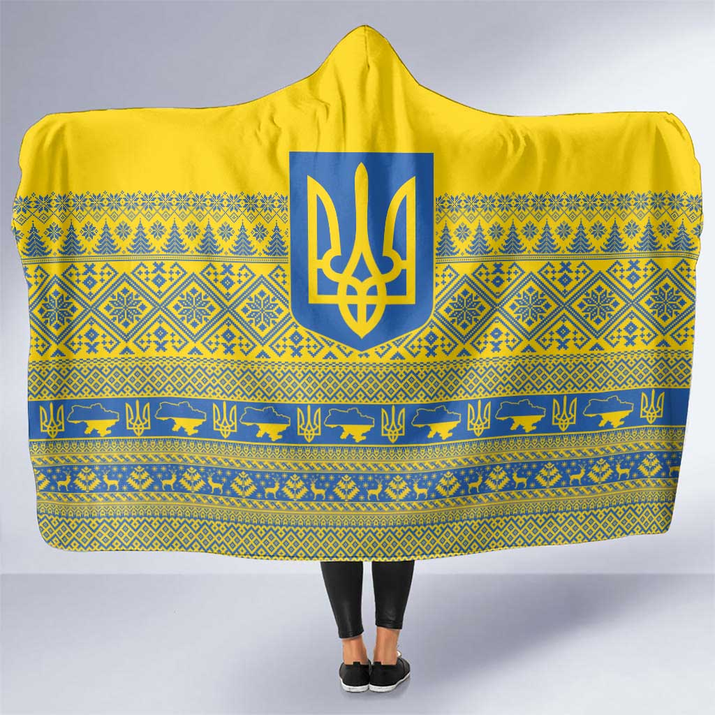 Ukraine Trident Christmas Hooded Blanket Vyshyvanka Patterns - Wonder Print Shop