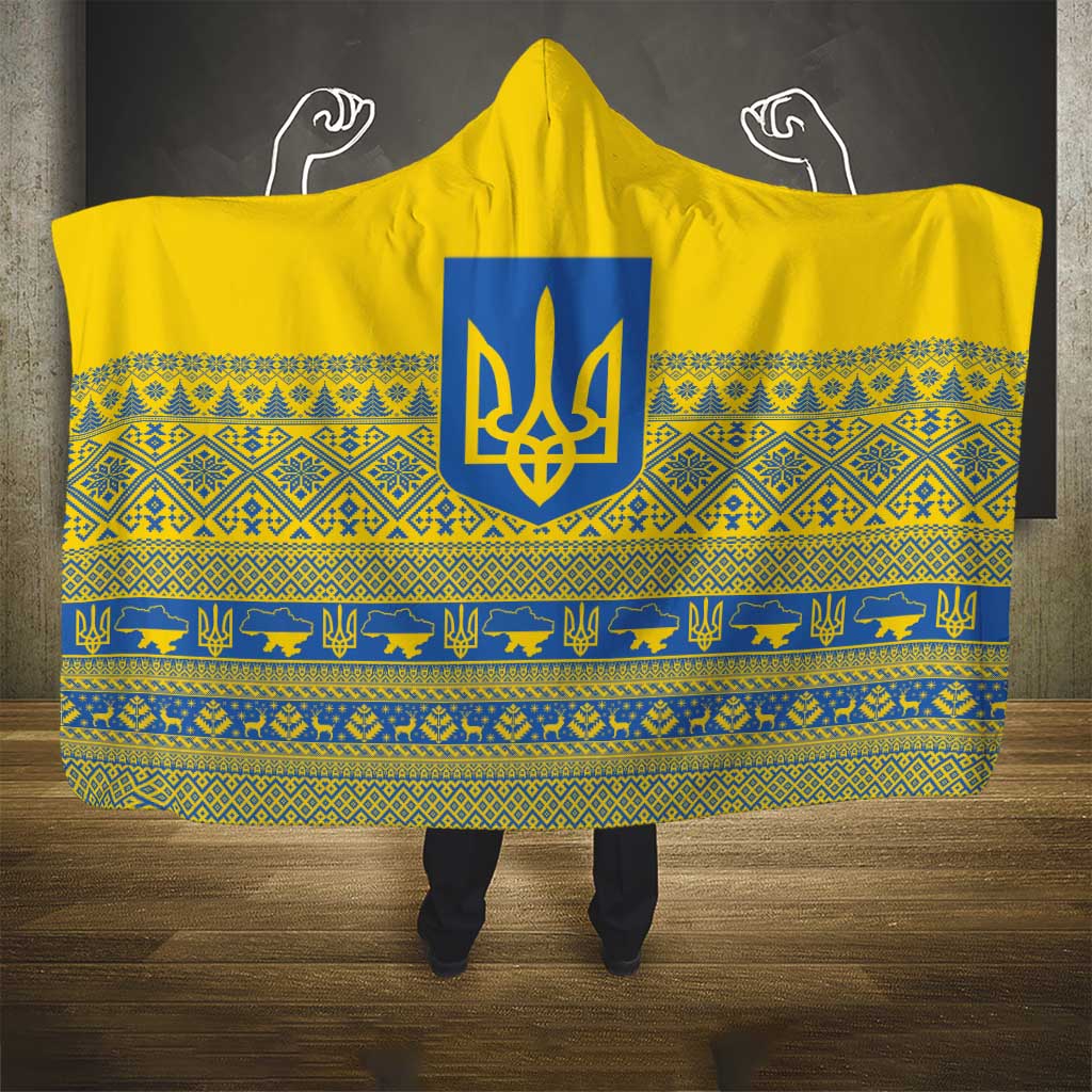 Ukraine Trident Christmas Hooded Blanket Vyshyvanka Patterns - Wonder Print Shop