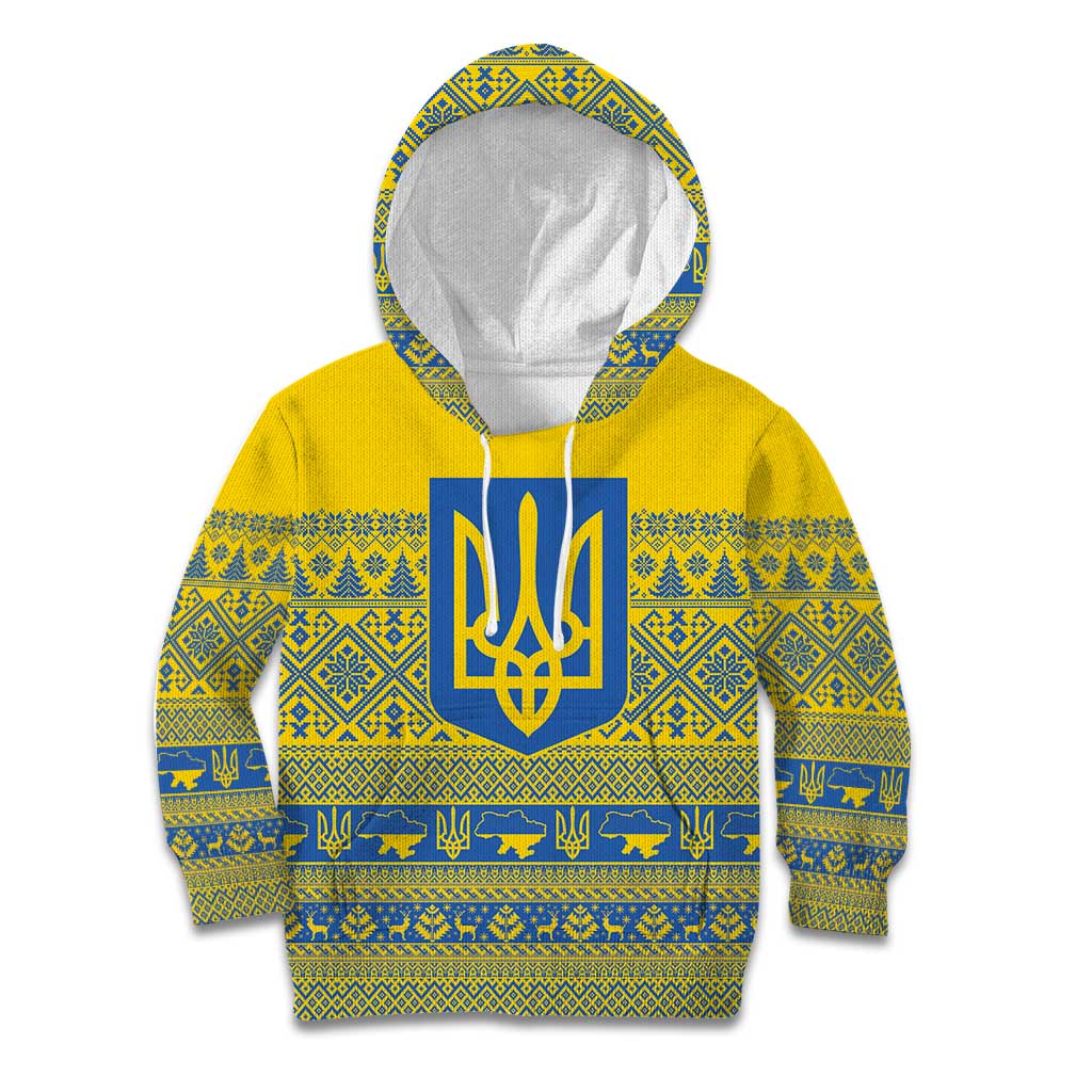 Ukraine Trident Christmas Kid Hoodie Vyshyvanka Patterns - Wonder Print Shop