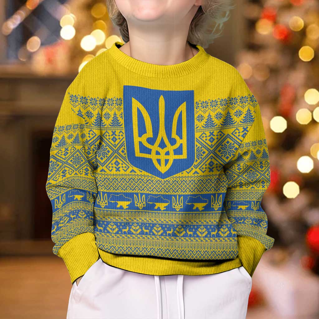 Ukraine Trident Christmas Kid Ugly Christmas Sweater Vyshyvanka Patterns - Wonder Print Shop