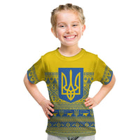 Ukraine Trident Christmas Kid T Shirt Vyshyvanka Patterns - Wonder Print Shop