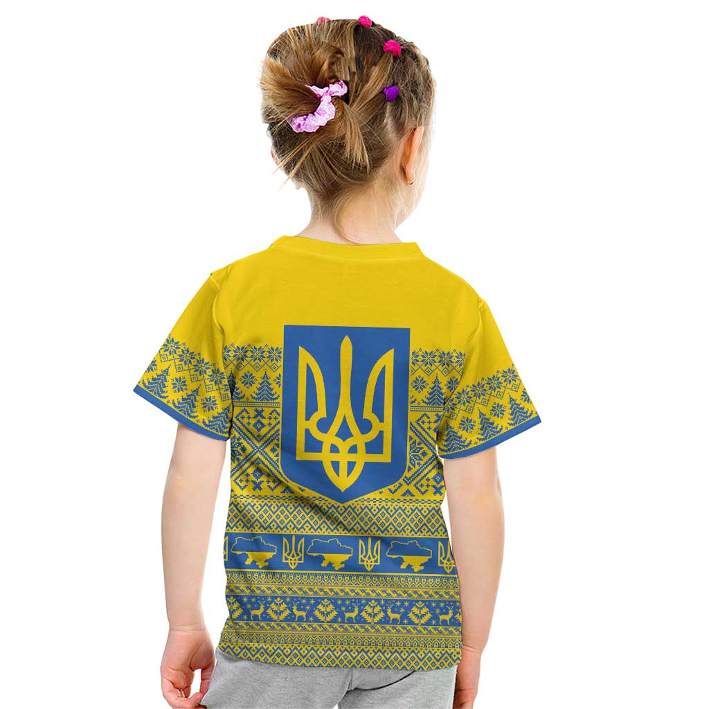 Ukraine Trident Christmas Kid T Shirt Vyshyvanka Patterns - Wonder Print Shop