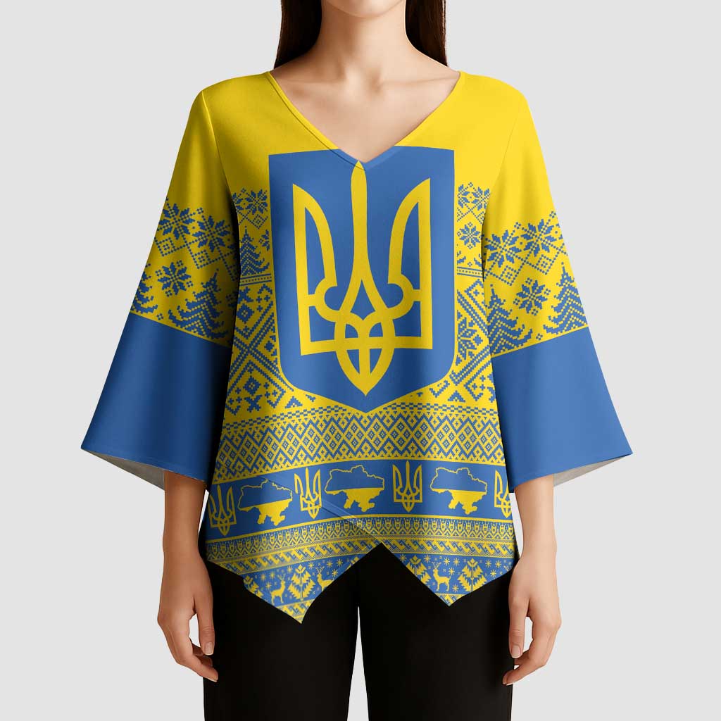Ukraine Trident Christmas Kimono Sleeve Blouse Vyshyvanka Patterns - Wonder Print Shop