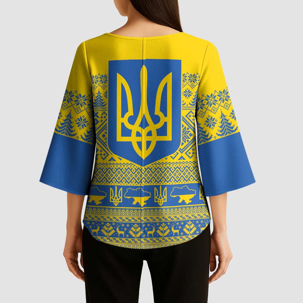 Ukraine Trident Christmas Kimono Sleeve Blouse Vyshyvanka Patterns - Wonder Print Shop