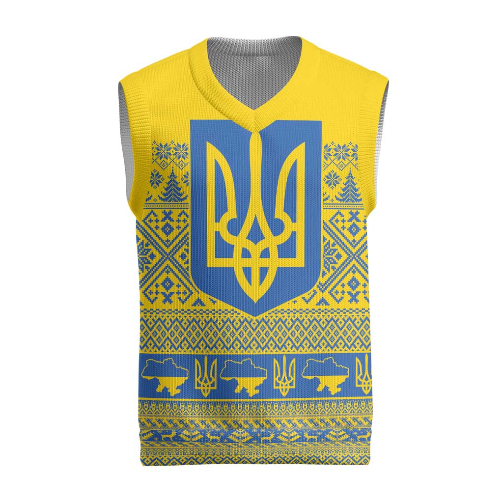 Ukraine Trident Christmas Knitted V-Neck Vest Vyshyvanka Patterns - Wonder Print Shop