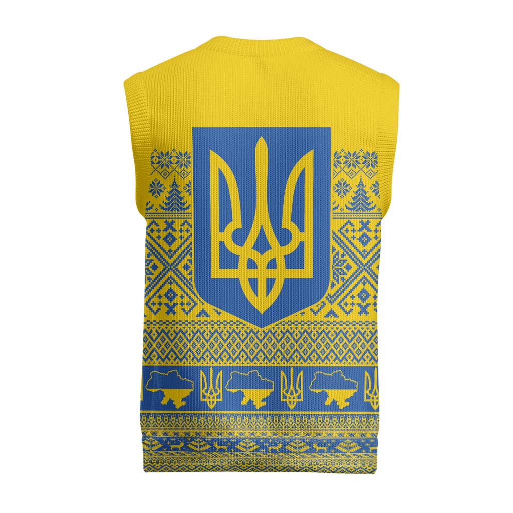 Ukraine Trident Christmas Knitted V-Neck Vest Vyshyvanka Patterns - Wonder Print Shop