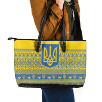 Ukraine Trident Christmas Leather Tote Bag Vyshyvanka Patterns - Wonder Print Shop
