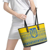 Ukraine Trident Christmas Leather Tote Bag Vyshyvanka Patterns - Wonder Print Shop