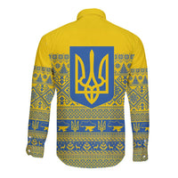 Ukraine Trident Christmas Long Sleeve Button Shirt Vyshyvanka Patterns - Wonder Print Shop