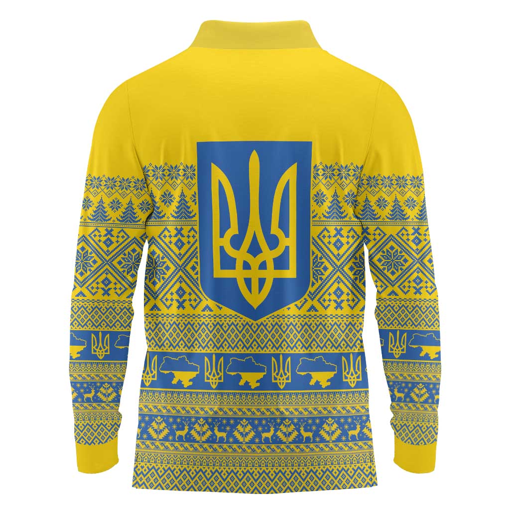 Ukraine Trident Christmas Long Sleeve Polo Shirt Vyshyvanka Patterns - Wonder Print Shop