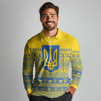 Ukraine Trident Christmas Long Sleeve Polo Shirt Vyshyvanka Patterns - Wonder Print Shop