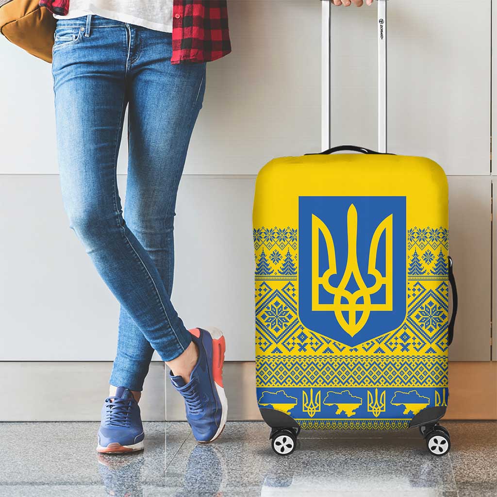 Ukraine Trident Christmas Luggage Cover Vyshyvanka Patterns - Wonder Print Shop