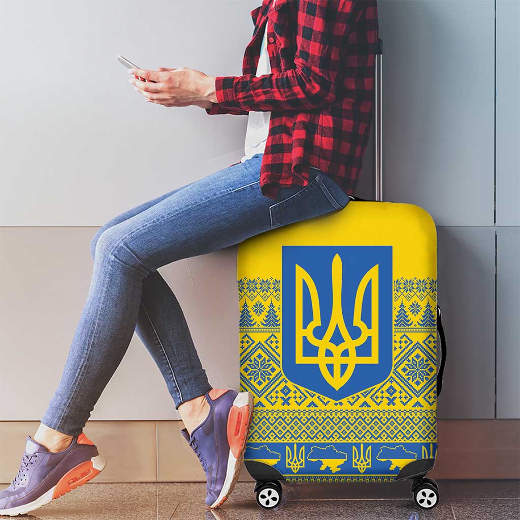 Ukraine Trident Christmas Luggage Cover Vyshyvanka Patterns - Wonder Print Shop