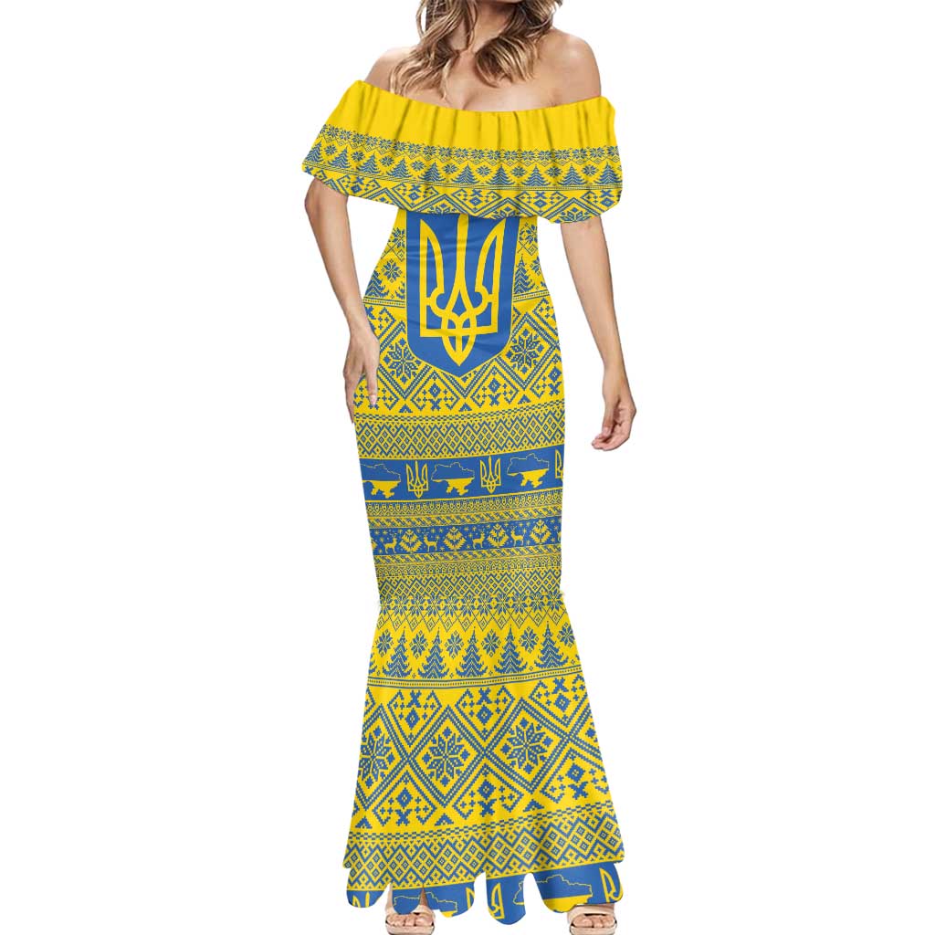 Ukraine Trident Christmas Mermaid Dress Vyshyvanka Patterns - Wonder Print Shop