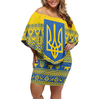 Ukraine Trident Christmas Off Shoulder Short Dress Vyshyvanka Patterns - Wonder Print Shop