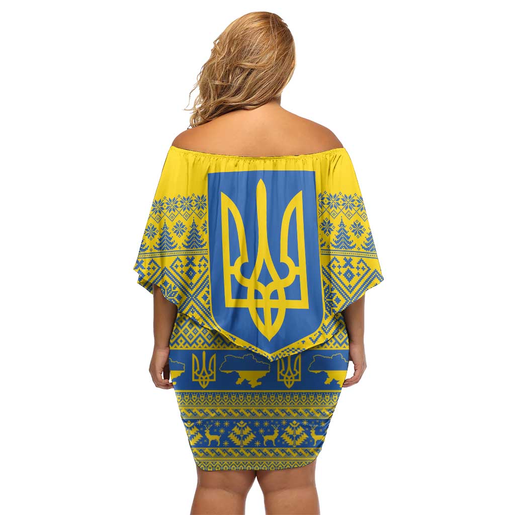 Ukraine Trident Christmas Off Shoulder Short Dress Vyshyvanka Patterns - Wonder Print Shop
