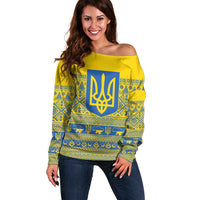 Ukraine Trident Christmas Off Shoulder Sweater Vyshyvanka Patterns - Wonder Print Shop