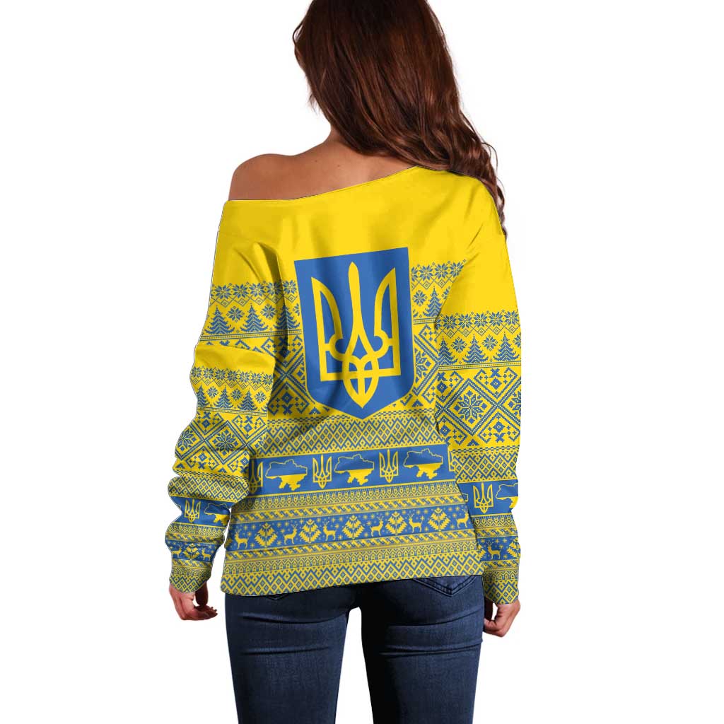 Ukraine Trident Christmas Off Shoulder Sweater Vyshyvanka Patterns - Wonder Print Shop