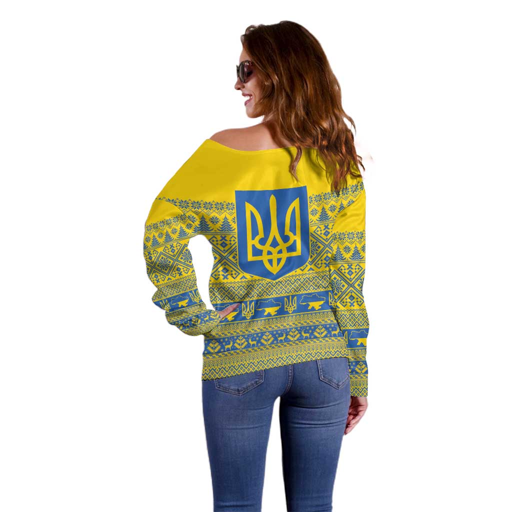 Ukraine Trident Christmas Off Shoulder Sweater Vyshyvanka Patterns - Wonder Print Shop