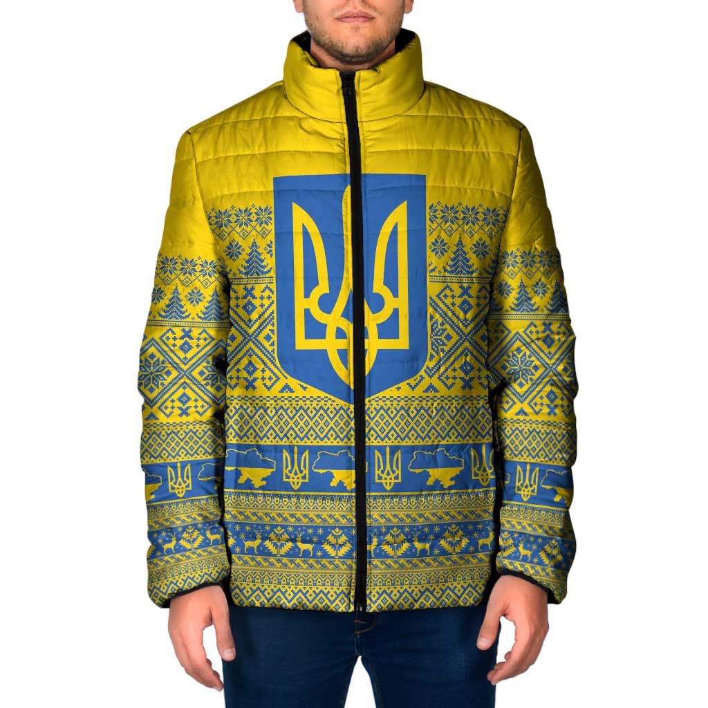 Ukraine Trident Christmas Padded Jacket Vyshyvanka Patterns - Wonder Print Shop