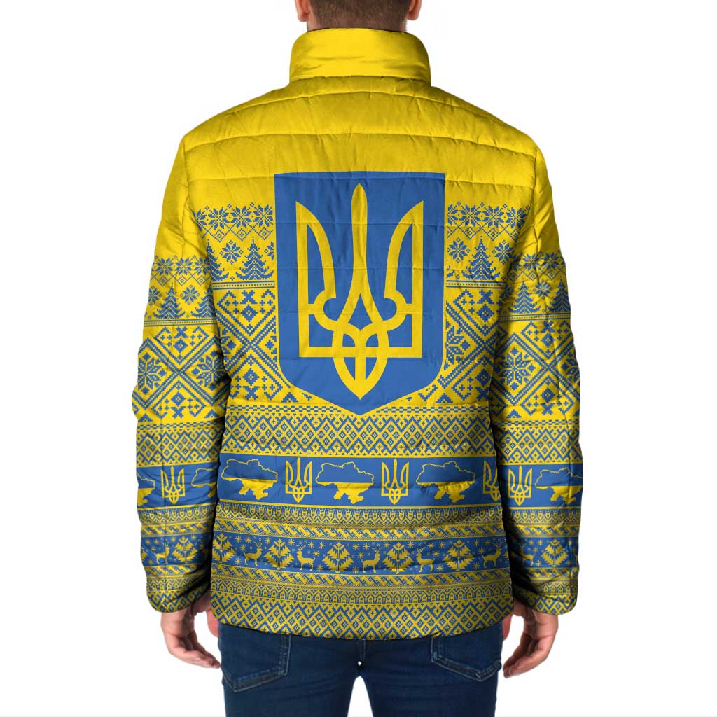 Ukraine Trident Christmas Padded Jacket Vyshyvanka Patterns - Wonder Print Shop