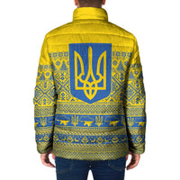 Ukraine Trident Christmas Padded Jacket Vyshyvanka Patterns - Wonder Print Shop