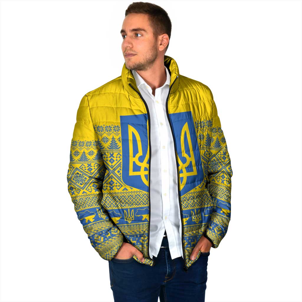 Ukraine Trident Christmas Padded Jacket Vyshyvanka Patterns - Wonder Print Shop