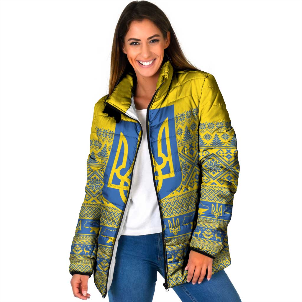 Ukraine Trident Christmas Padded Jacket Vyshyvanka Patterns - Wonder Print Shop