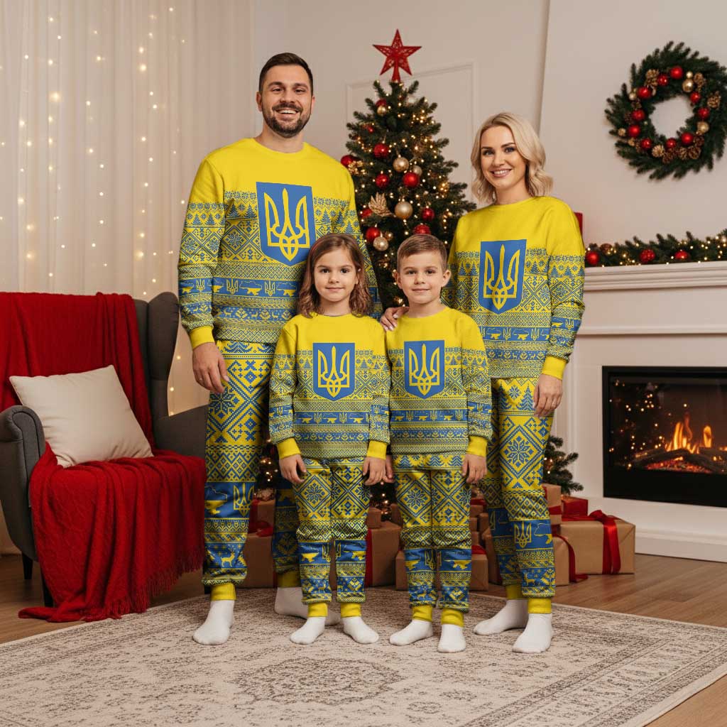 Ukraine Trident Christmas Pajama Set Vyshyvanka Patterns - Wonder Print Shop