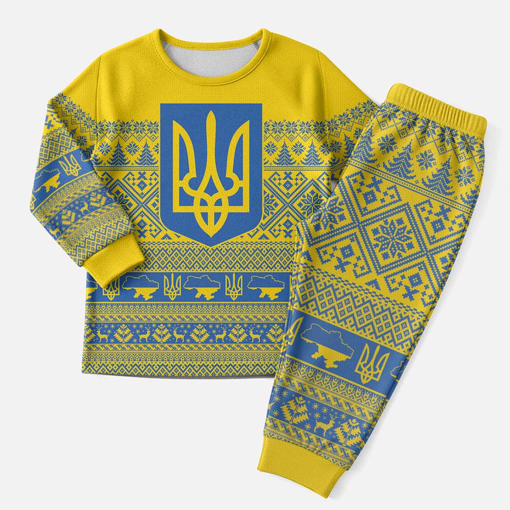 Ukraine Trident Christmas Pajama Set Vyshyvanka Patterns - Wonder Print Shop