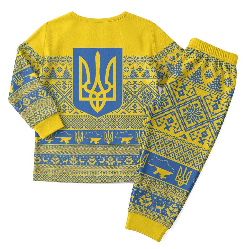 Ukraine Trident Christmas Pajama Set Vyshyvanka Patterns - Wonder Print Shop