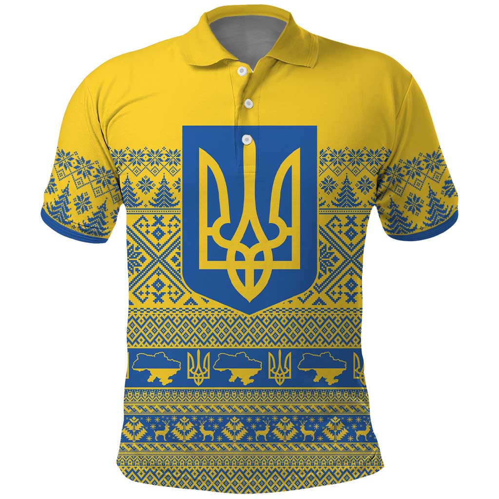 Ukraine Trident Christmas Polo Shirt Vyshyvanka Patterns - Wonder Print Shop