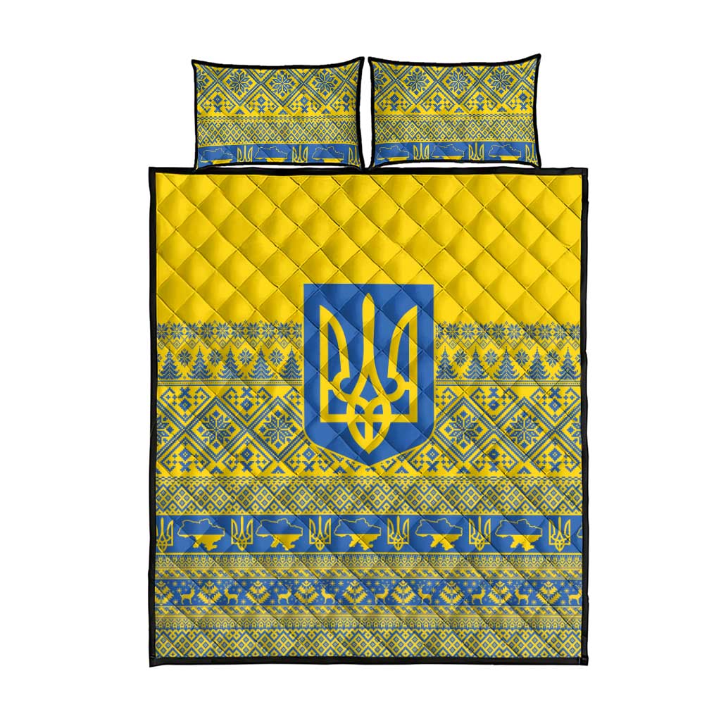Ukraine Trident Christmas Quilt Bed Set Vyshyvanka Patterns - Wonder Print Shop