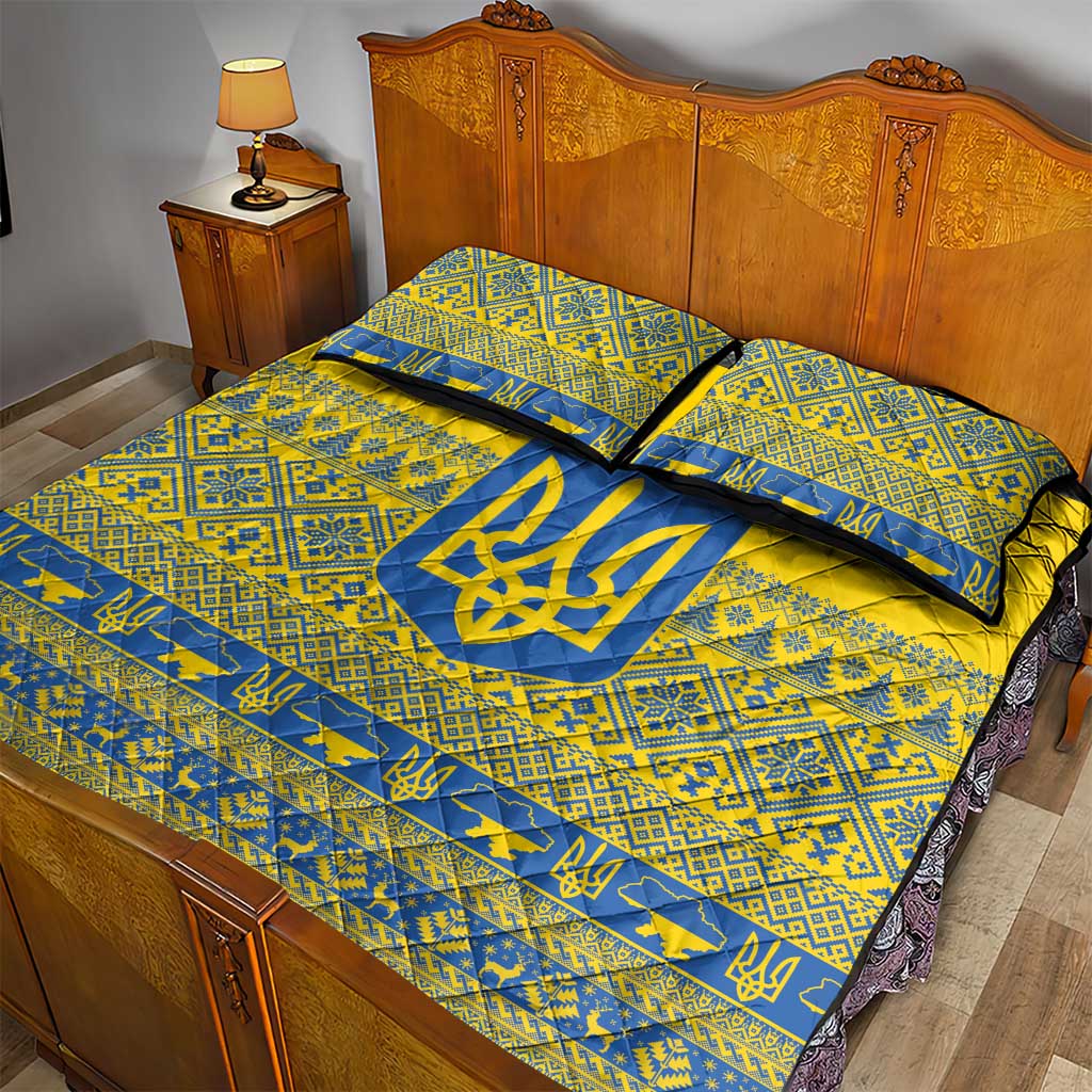 Ukraine Trident Christmas Quilt Bed Set Vyshyvanka Patterns - Wonder Print Shop