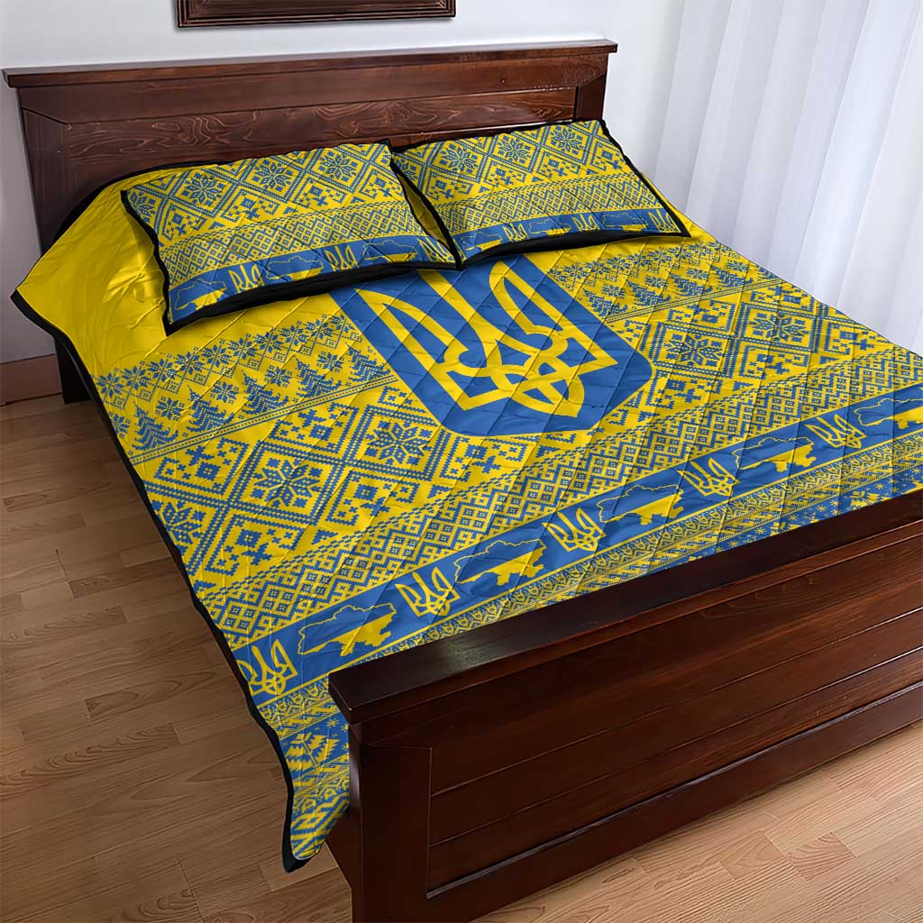 Ukraine Trident Christmas Quilt Bed Set Vyshyvanka Patterns - Wonder Print Shop