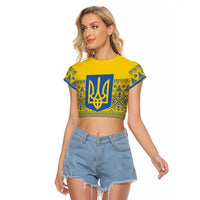 Ukraine Trident Christmas Raglan Cropped T Shirt Vyshyvanka Patterns - Wonder Print Shop