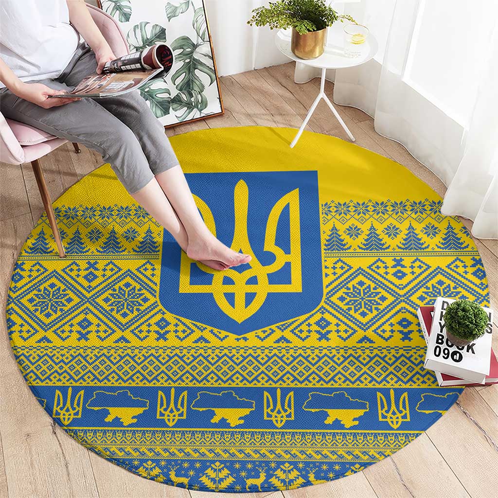 Ukraine Trident Christmas Round Carpet Vyshyvanka Patterns - Wonder Print Shop