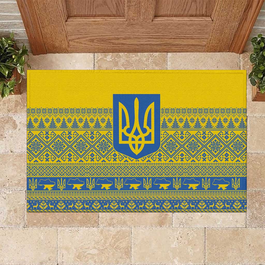 Ukraine Trident Christmas Rubber Doormat Vyshyvanka Patterns - Wonder Print Shop