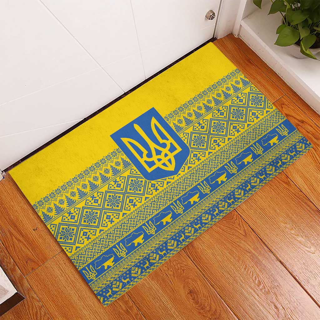 Ukraine Trident Christmas Rubber Doormat Vyshyvanka Patterns - Wonder Print Shop