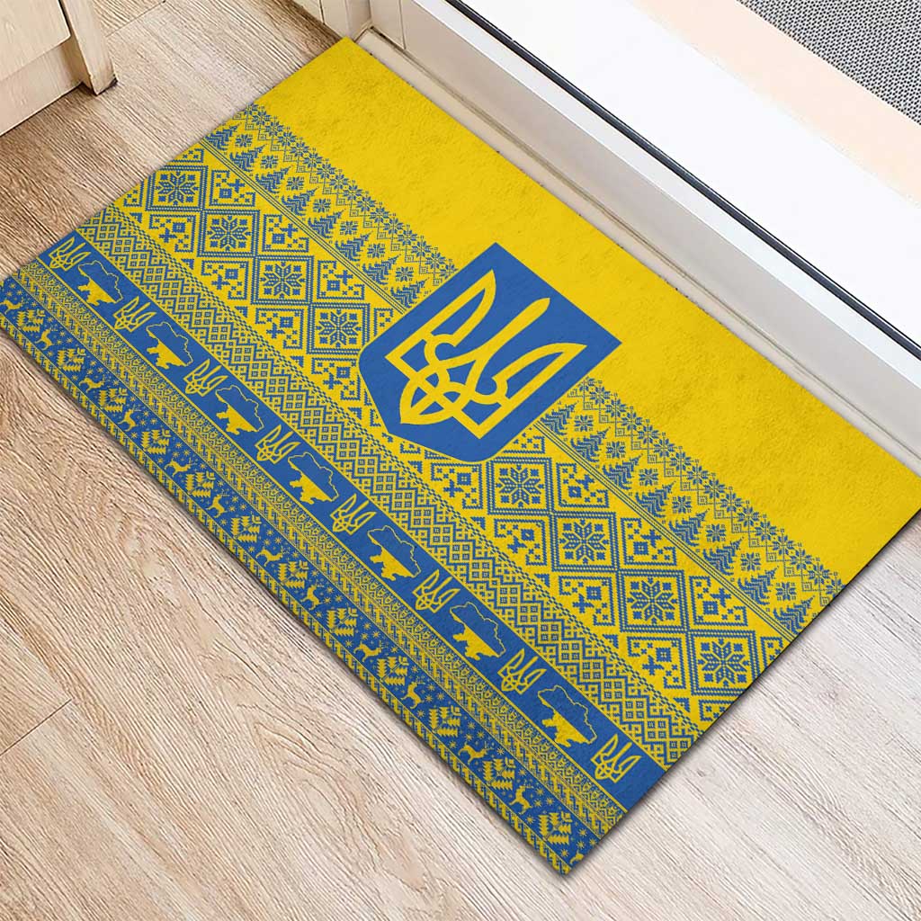 Ukraine Trident Christmas Rubber Doormat Vyshyvanka Patterns - Wonder Print Shop