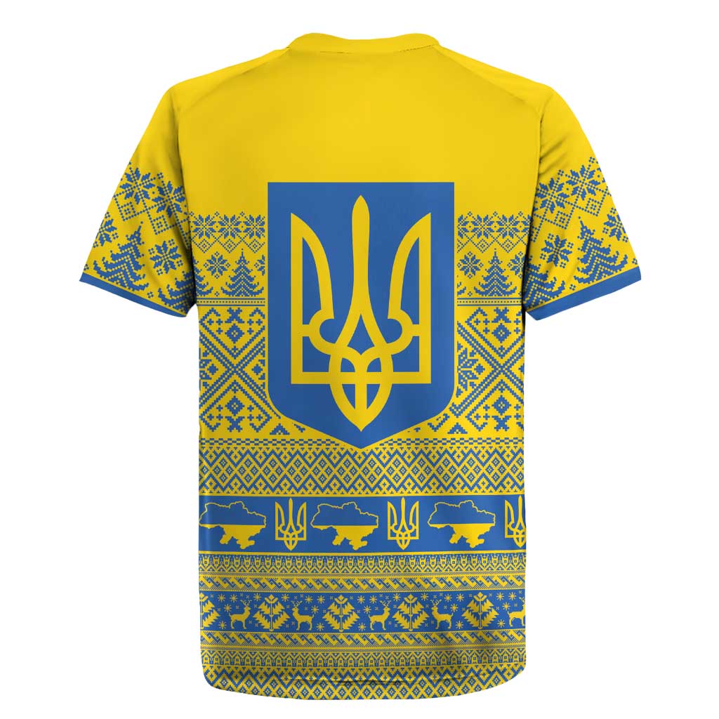 Ukraine Trident Christmas Rugby Jersey Vyshyvanka Patterns - Wonder Print Shop