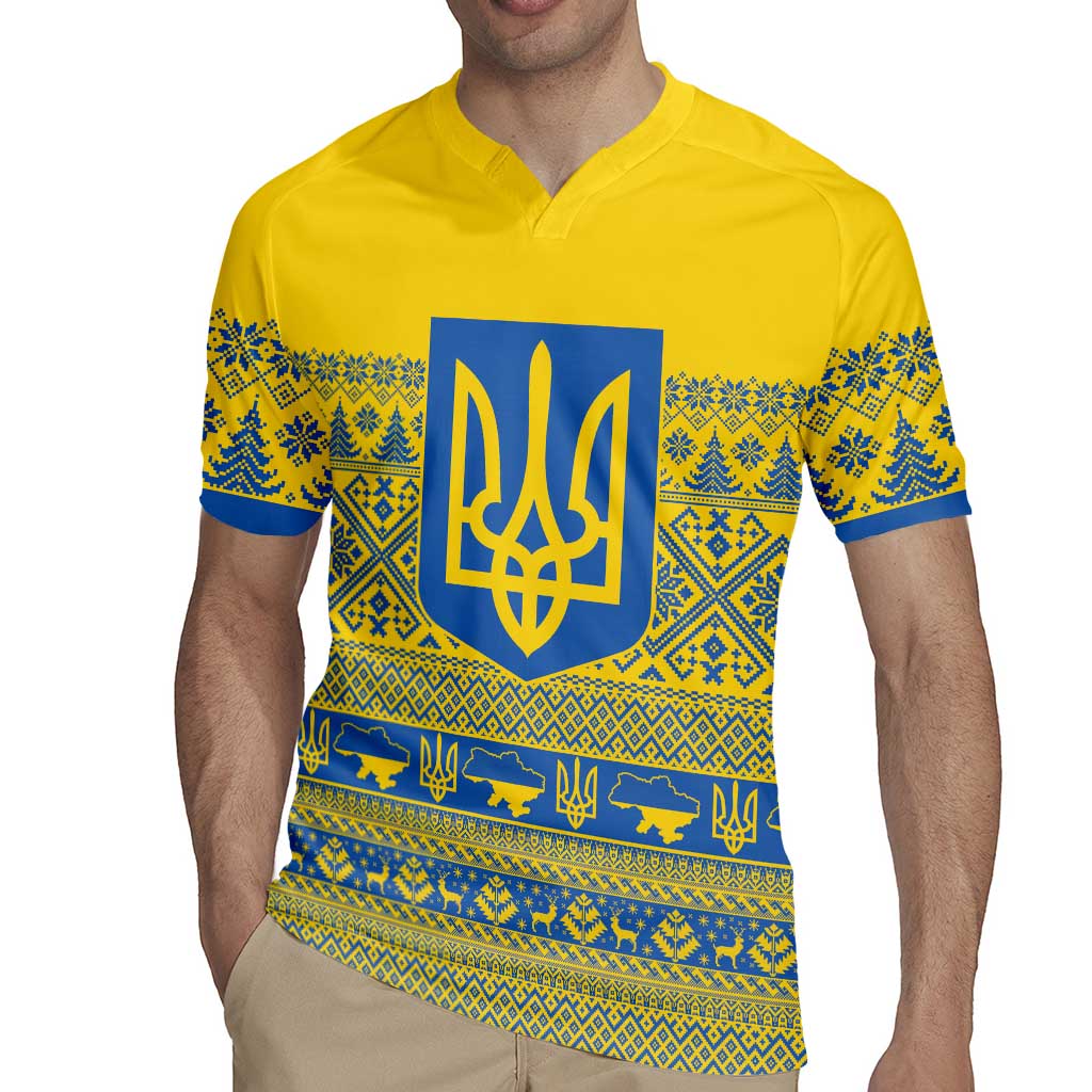 Ukraine Trident Christmas Rugby Jersey Vyshyvanka Patterns - Wonder Print Shop