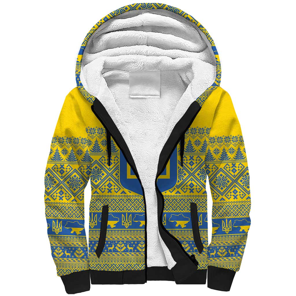 Ukraine Trident Christmas Sherpa Hoodie Vyshyvanka Patterns - Wonder Print Shop