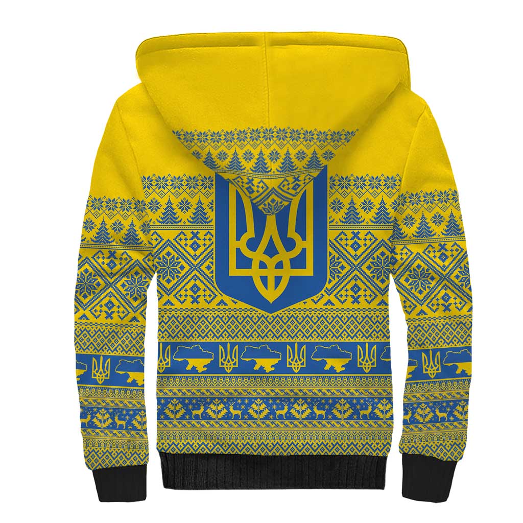 Ukraine Trident Christmas Sherpa Hoodie Vyshyvanka Patterns - Wonder Print Shop