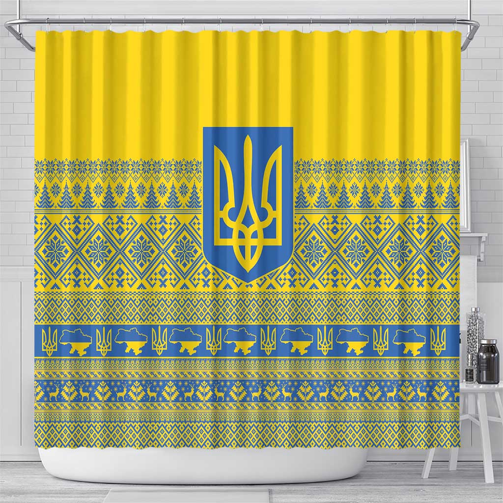 Ukraine Trident Christmas Shower Curtain Vyshyvanka Patterns - Wonder Print Shop