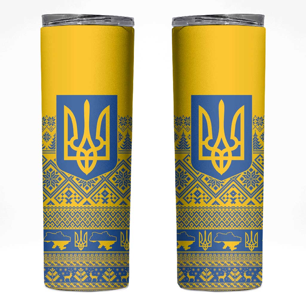 Ukraine Trident Christmas Skinny Tumbler Vyshyvanka Patterns - Wonder Print Shop
