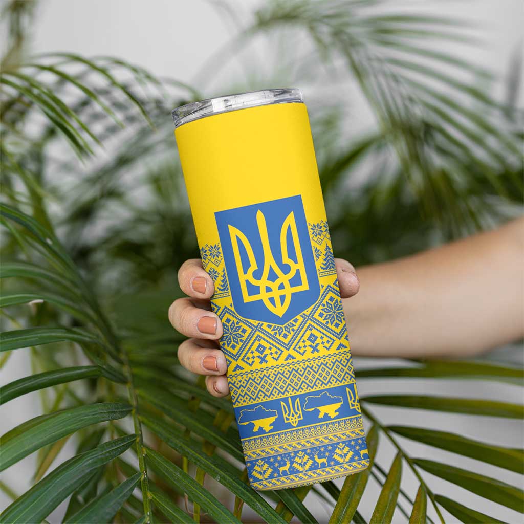 Ukraine Trident Christmas Skinny Tumbler Vyshyvanka Patterns - Wonder Print Shop
