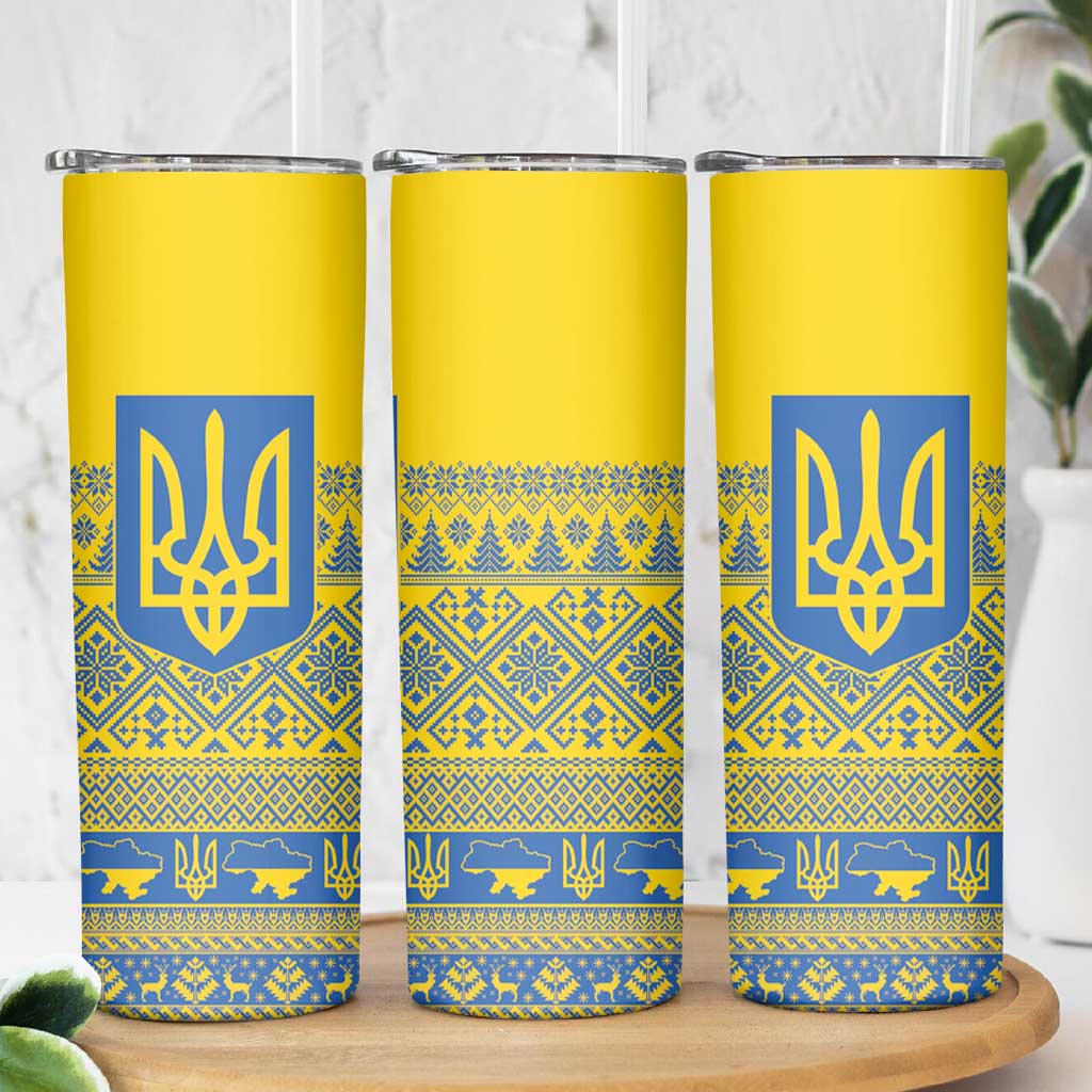 Ukraine Trident Christmas Skinny Tumbler Vyshyvanka Patterns - Wonder Print Shop