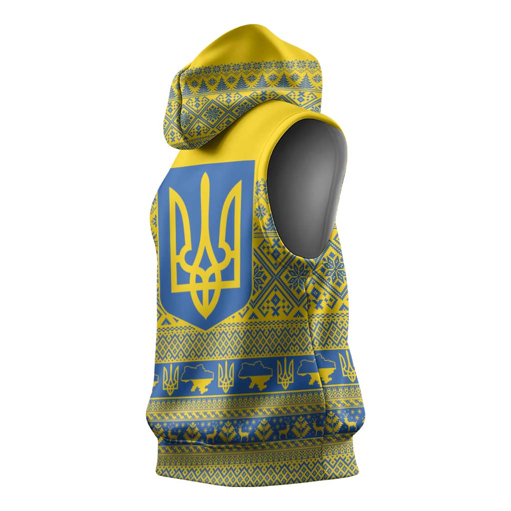 Ukraine Trident Christmas Sleeveless Hoodie Vyshyvanka Patterns - Wonder Print Shop