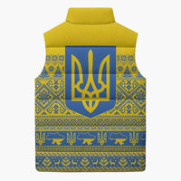 Ukraine Trident Christmas Sleeveless Puffer Jacket Vyshyvanka Patterns - Wonder Print Shop